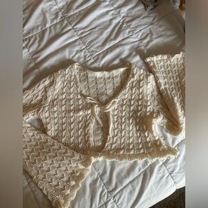 Cream knitted tie front cropped cardigan